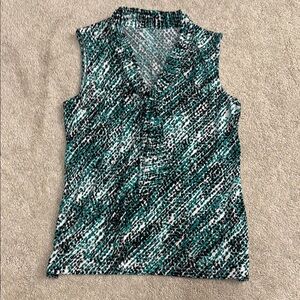 Green, Black, and White Tank Top with built in tie collar